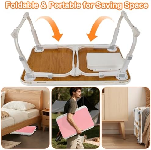 Laptop Desk for Bed, Adjustable Height Laptop Bed Table, Foldable Lap Desk with USB Charge Port, Desktop Card Slot, Side Drawer, Book Shelf, Portable Lap Tray for Eating Reading Working Sofa & Floor - Image 7