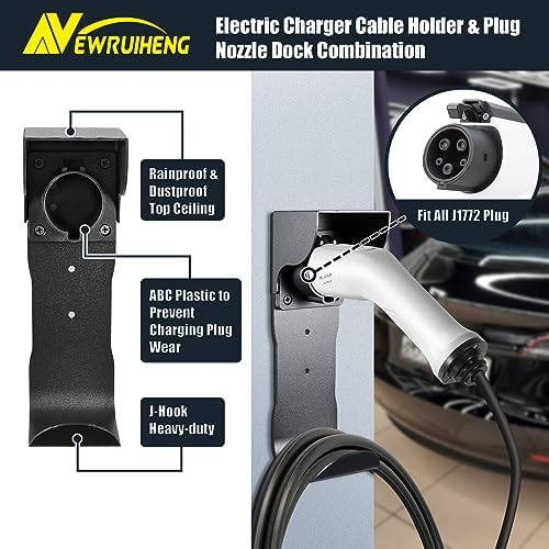 EV Charger Holder and Control Box Holder Set, Wall-Mount Electric Vehicle Charger Storage, Nozzle Holster Dock and Cable Organizer Combination for SAE J1772 Connector - Image 3