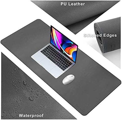 CENNBIE Desk Mat Pad Blotter Protector 47.2" x 19.6", PU Leather Desk Mat Laptop Keyboard Mouse Pad with Comfortable Writing Surface Waterproof (Grey) - Image 5