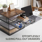 4-Tier Mesh Desk Organizer and Accessories with Drawer Wooden Top Desktop Organizers Letter Tray Paper Organizer File Holder for Home Office School Black - Image 2