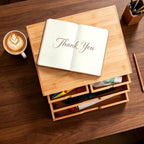 DEAYOU Bamboo Desk Organizer, 100% Natural Bamboo Desktop Drawer Organizer, Tabletop Storage Cabinet Organization Box with 4 Drawers for Makeup, Letter, Home Office Supplies, 3-Layer, Fully Assembled - Image 2