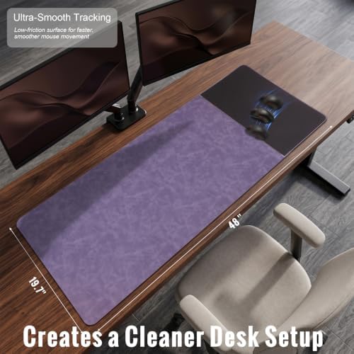 HAUTOCO Cork Desk Mat 48''x19.7'', Distressed PU Leather & Cloth Desk Pad - Image 2
