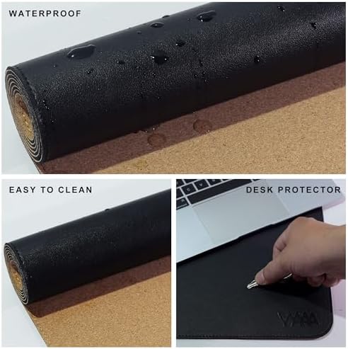 Vyaaa 70.8"x15.7" PU Leather & Cork Large Desk Mat (Black) - XXL Extended Mouse pad, Reversible Desk Protector, Non-Slip Computer Desk pad for Office, Gaming, Home - Image 3