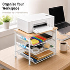 4-Tier Printer Stand with Storage for Desk, Wood Top, White - Image 2