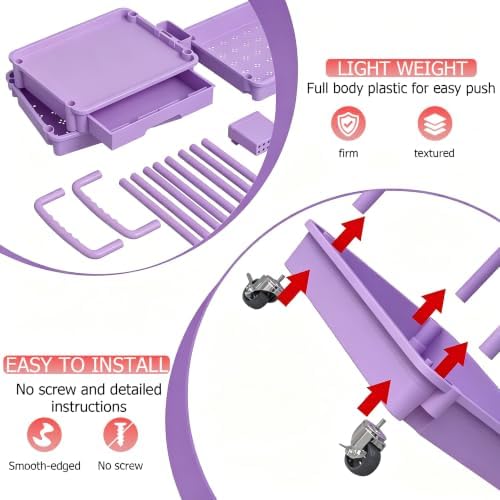 REBECAT 4 Tier Rolling Cart with Drawer, Utility Storage Cart on Wheels for Kitchen, Bathroom, Living Room,Office(Purple) - Image 7