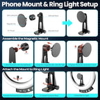 UBeesize 12'' LED Ring Light with 62'' Tripod Stand and Magnetic Phone Holder, Selfie Ring Light for Video Recording, Live Streaming, Compatible with iPhone & Android (Black) - Image 3
