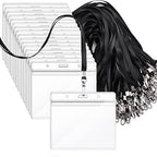 Segarty Lanyards with ID Holder, 100 Pack Horizontal Clear Plastic Badge Name Tags Key Card Holder, Black Strap Clips Waterproof Ziplock Nametag Protector for Women, Business, Office by Segarty