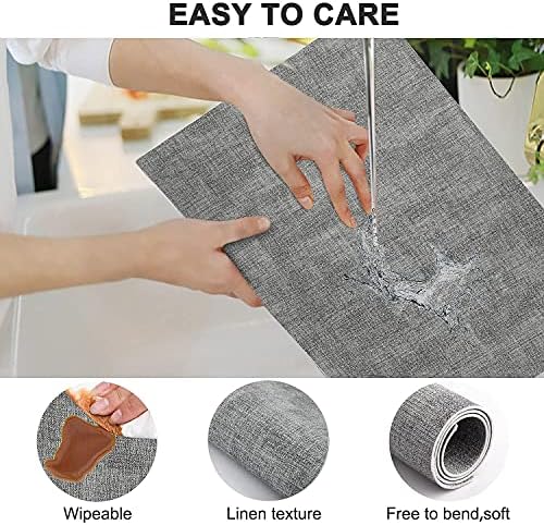 Leather Heat Resistant Placemats Set of 6 Waterproof Wipeable Washable PU Table Mats,Easy to Clean Anti-Slip (6, Light Grey) - Image 4