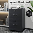 VINGLI 2-Drawer File Cabinet with Lock, Small Rolling Wood Filing Cabinet for Hanging Letter Size Filings with Tabs, Mobile Under Desk File Organizer for Home Office, Classic Black, 27.2" H - Image 5