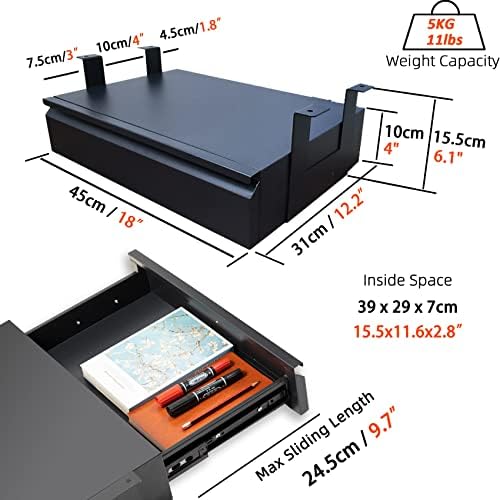 Under Desk Drawer 18”, Under Workbench Tool Storage Hanging Drawers - Image 3