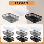 Wenqik Set of 12 Small Plastic Baskets for Organizing, Black,Gray,Clear - Image 2
