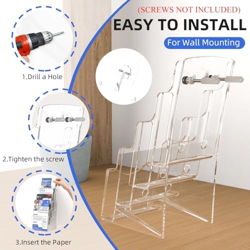 4 Pcs Acrylic Brochure Holder, 4 x9 Inches Flyer Holder, 4 Tier Clear Pamphlet Holder, 4 Inch Wide Magazine Literature Organizer Holder, Brochure Display Stand, for Wall Mount or Desktop Use - Image 2