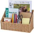 DINGTAI Rattan Desk Organizer, Tabletop Mail Holder, 5 Slot Mail Organizer Countertop Basket, Rattan Office Supplies, Boho Office Desk Accessories, Wicker Desk Organizer, Magazine Holder（Wicker） by DINGTAI