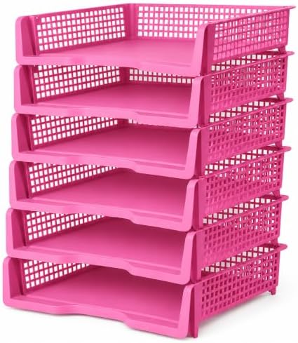6 Pcs Purple Turn in Trays Classroom, Stackable Paper Bins for Classroom, 13x9x2.8 inch Plastic Baskets Desktop Organization System Office (Purple) by Unknown