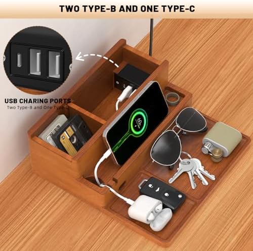 Valet Tray, Nightstand Organizer with Charging Station - Image 2