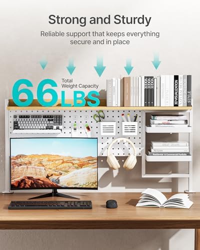 PEGZONE Clamp on Desk Shelf, 44" Desktop Shelving System, White - Image 5