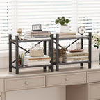 2-Pack Desktop Bookshelf, 4-Tier Stackable Narrow Bookcase, Adjustable Industrial Desk Organizer & Hutch - Rustic Brown Wood Desktop Book Organizer for Living Room, Bedroom & Home Office - Image 6