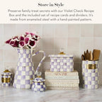 MACKENZIE-CHILDS Enamel Recipe Box, Purple-and-White Violet Check - Image 2