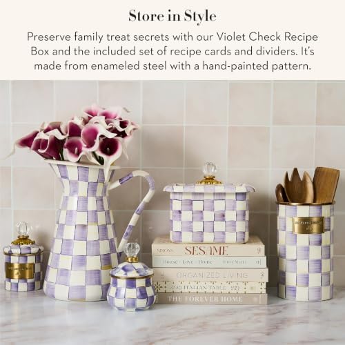 MACKENZIE-CHILDS Enamel Recipe Box, Purple-and-White Violet Check - Image 2