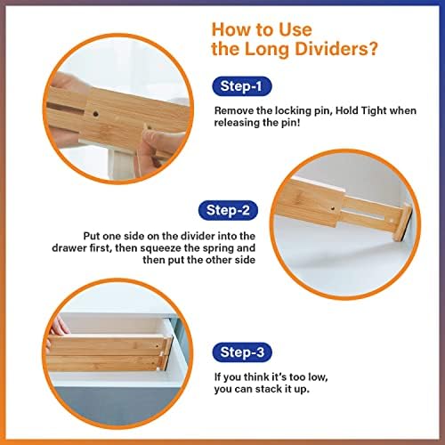 Adjustable Bamboo Drawer Dividers for Clothes, Kitchen Utensils, Office Desks, Bathroom Accessories, Socks and Underwear, and Personal Items, 4 Dividers with 4 Partitions - Image 7