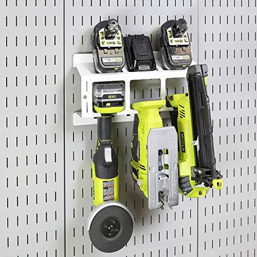 Wall Control Drill Holder Power Tool Storage Rack - Compact Impact Drill Battery Power Tool Pegboard Organizer Pegboard (White) - Image 2