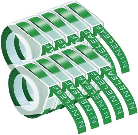 NineLeaf 10 Pack Compatible for Dymo 521203 3D Embossing Label Maker Label Tape 1/2'' 12mm White on Green 3D Plastic Labels for Organizer Xpress Pro, MoTEX E101 E404, Office Mate II by NineLeaf