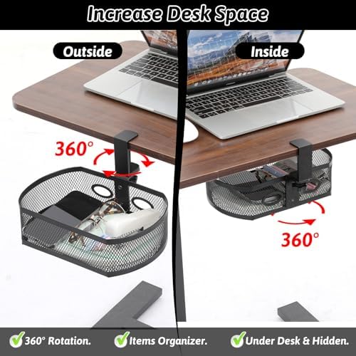 Under Desk Storage Drawer Organizer, Clamp on Under Table Shelf Hanging Desk Mount Tray Attachable Drawer Basket for Home Office Desktop Clutter Management Space Saving - Image 4