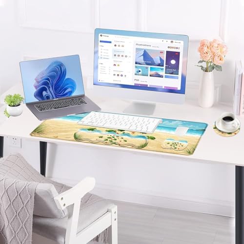 Large Keyboard Mouse Pad Set, Extended Mouse Pad+Keyboard Wrist Rest Support, Memory Foam Ergonomic Easy Typing, 4Pcs (31.5×11.8 in) Desk Pad Set for Office Home,Beach Turtles and Starfish - Image 3