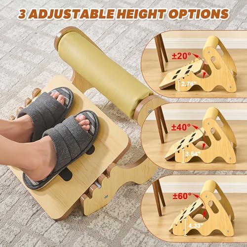 Foot Rest for Under Desk at Work- Adjustable Rocking Foot Stool with 3 Height Positions and Soft Crossbar, Ergonomic Wooden Footrest with Anti-Slip Surface for Home, Office - Image 3
