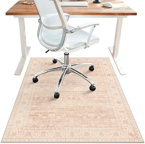 48"x60" Office Chair Mat for Hardwood Floor, Non-Slip Washable Dusty Pink by BESBLEE