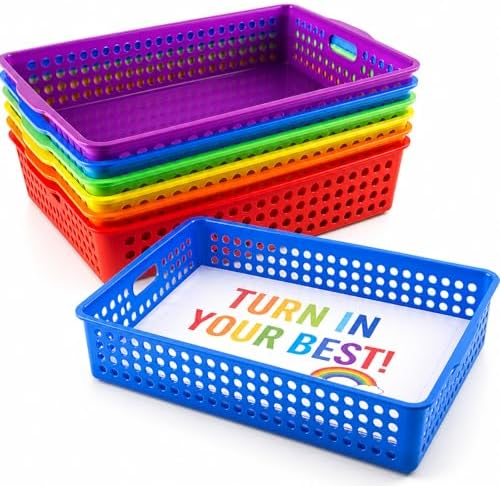 Svartur Classroom Paper Tray Set of 6, Plastic Turn in Trays for Classroom, Stackable Letter Size Organizer Bins with Handles, Teacher Storage Baskets for School Supplies, Art, Office Organization by Homepage