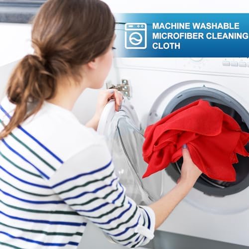 Tenare 100 Pack 12'' x 12'' Microfiber Cleaning Cloths Reusable Cleaning Rags Bulk Microfiber Towels Softer Highly Absorbent Washcloths for House Kitchen Car Window(Red) - Image 5