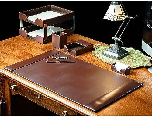 Dacasso Dark Brown Bonded Leather 8-Piece Desk Accessory Set - Organization Essentials & Executive Decor - Luxury Leather Blotter for Office Organization - Image 4