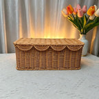 Wicker Rattan Storage Basket with Lid, Rectangular Cable Management Box, Natural Woven Organizer by BPOUQK