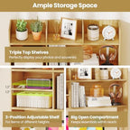 Tangkula Desktop Bookshelf for Computer Up to 32”, 37” Countertop Storage Hutch with 6 Storage Shelves, 3-Tier Desktop Organizer Display Rack, Wooden Desk Hutch for Dorm Home Office (Burlywood) - Image 6