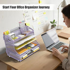 YINGHUA 5-Tier Mesh Desk Organizer, Letter Tray - Purple - Image 7