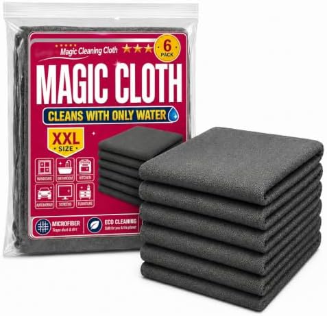 Genie Cloth Magic Cloth, Genie Magic Cleaning Cloths 6 Pack, XXL 16 x 12 Inch Microfiber Cleaning Cloths, Streak-Free & Lint-Free Magic Cloths for Windows, Glass, Stainless Steel, Screens and Cars by Unknown