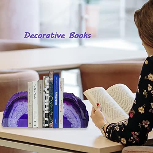 AMOYSTONE Purple Agate Bookends, Heavy Book Stoppers for Large Hardcover - Image 6