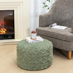 Round Pouf Ottoman, Single-Block Foam Core Foot Rest,Sage Green, 20x12In - Image 3