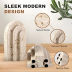Natural Marble Book Ends - Heavy Duty Bookends for Shelves - Aesthetic Layered Arch Design Stone Book Holders, Unique Modern Office Bookshelf Stopper Decor for Books/CDs(Travertino Turkey) - Image 4