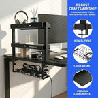 Clamp On Desk Shelf, 17'' 2-Tier Desktop Organizer Shelf with Under-Desk Hidden Storage Basket, Heavy-Duty Desk Shelves for Top of Desk, Space-Saving Desk Storage for Home Office Gaming Setup (Black) - Image 4