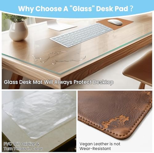 Tempered Glass Desk Pad to Protect Desk, 32" x 20" Clear Office Desk Pad for Keyboard and Computer Monitor, Glass Desk Mat for Desktop Dry Erase - Image 2