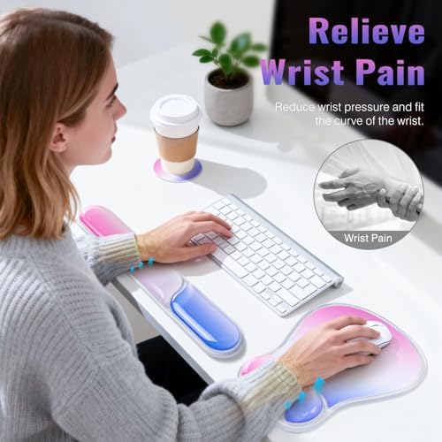 Ospelelf Mouse Pad with Wrist Rest Set Gel Ergonomic Keyboard Wrist Support Anti-Slip Rubber Bottom Office Women Desk Accessories for Computer, Laptop and Gaming, Pink and Blue - Image 5