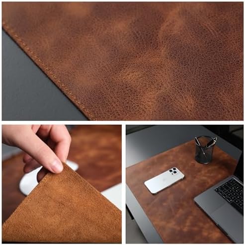 Jersey Genuine Calfskin Leather Desk Pad, Office Desk Mat with Non-Slip Bottom, Smooth Surface for Mouse & Keyboard, Desk Protector (14.6x31.5 inches) (Antic Tan) - Image 5