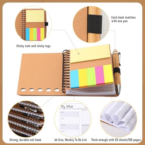 20 Sets Teacher weekly Planner with Pen, Bamboo, Kraft Colors - Image 3