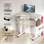 SHW 40-Inch Mobile Electric Height Adjustable Standing Desk w/Drawer, Maple - Image 4