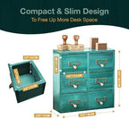 Vintage Card Catalog Drawers for Desktop - 6-Drawer Mini Wood Cabinet - Teal Turquoise Organizer, Fully Assembled - Image 2