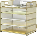 Sinboun Letter Tray Paper Organizer 5-Tier Desk Organizer File Organizer Paper Holder with Handle, Metal Desktop Document Shelf Tray Office Classroom Organization - Gold by Sinboun