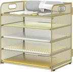 Sinboun Letter Tray Paper Organizer 5-Tier Desk Organizer File Organizer Paper Holder with Handle, Metal Desktop Document Shelf Tray Office Classroom Organization - Gold by Sinboun