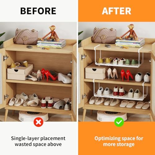 2 Pack Expandable Under Cabinet Shelf, Under Shelf Storage with 0.94 Inches Thick Clips for Kitchen Cupboard, Metal Hanging Under Desk Basket for Laundry Room, Cabinet, Shoe Rack - Image 6